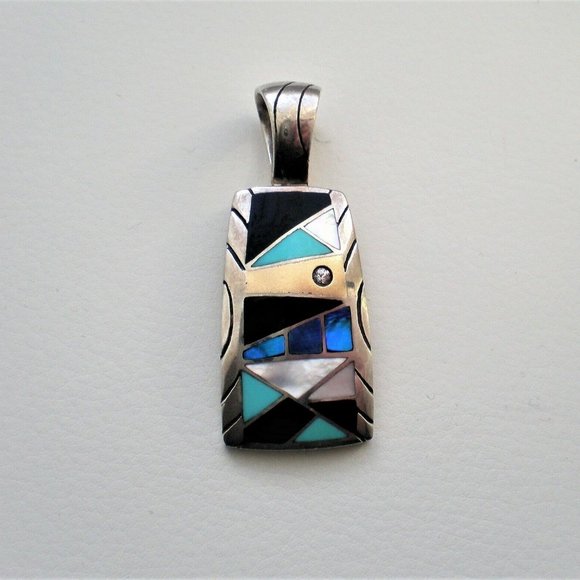 Bagley & Hotchkiss Sterling 18K Gold Diamond Turquoise Opal MOP Inlay Pendant